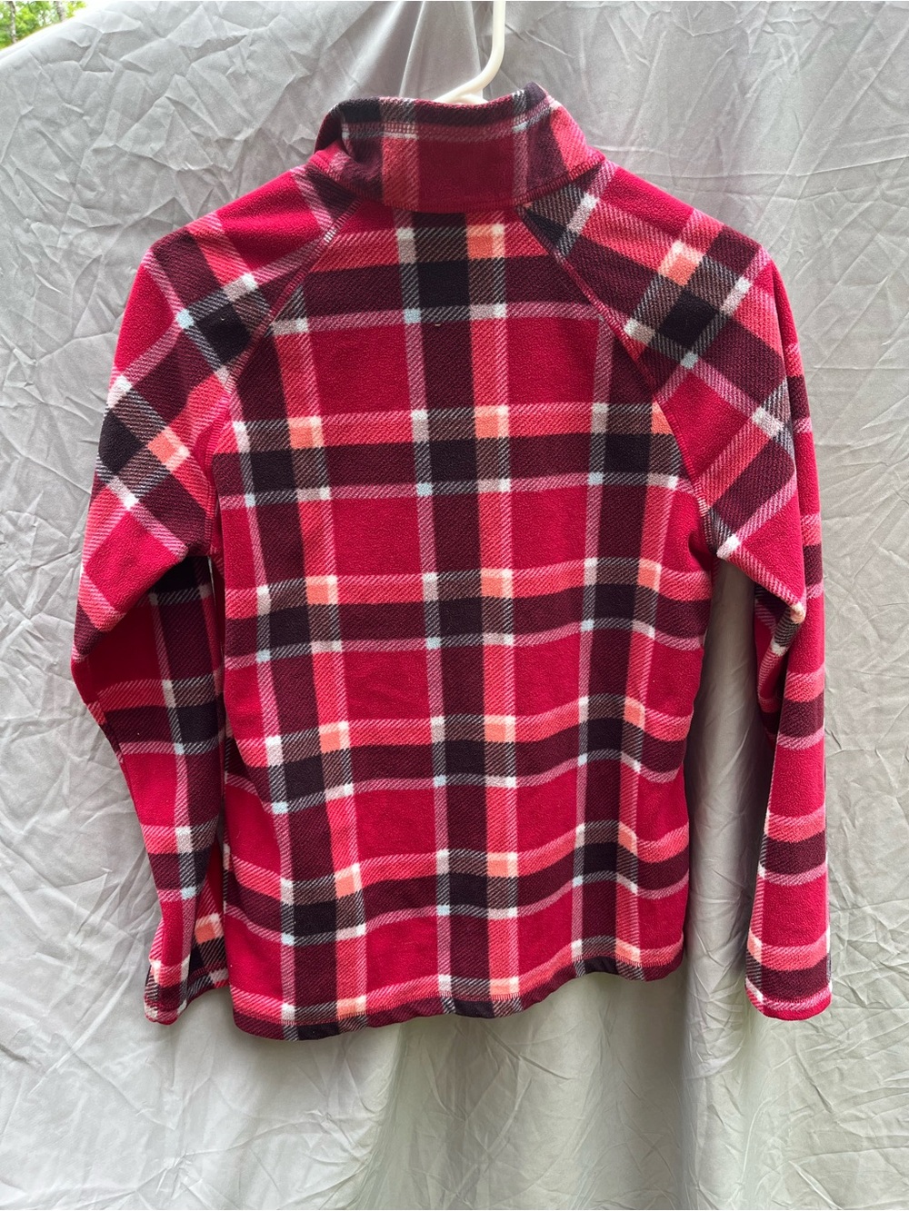 Eddie Bauer Pink and Black Plaid Half -Zip Fleece Pullover - Picture 2 of 6